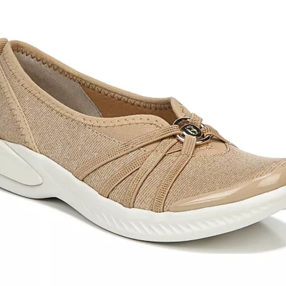 Bzees Slip-On Women's Beige/Gold  Shimmery Sneaker Shoes - Picture 12 of 15